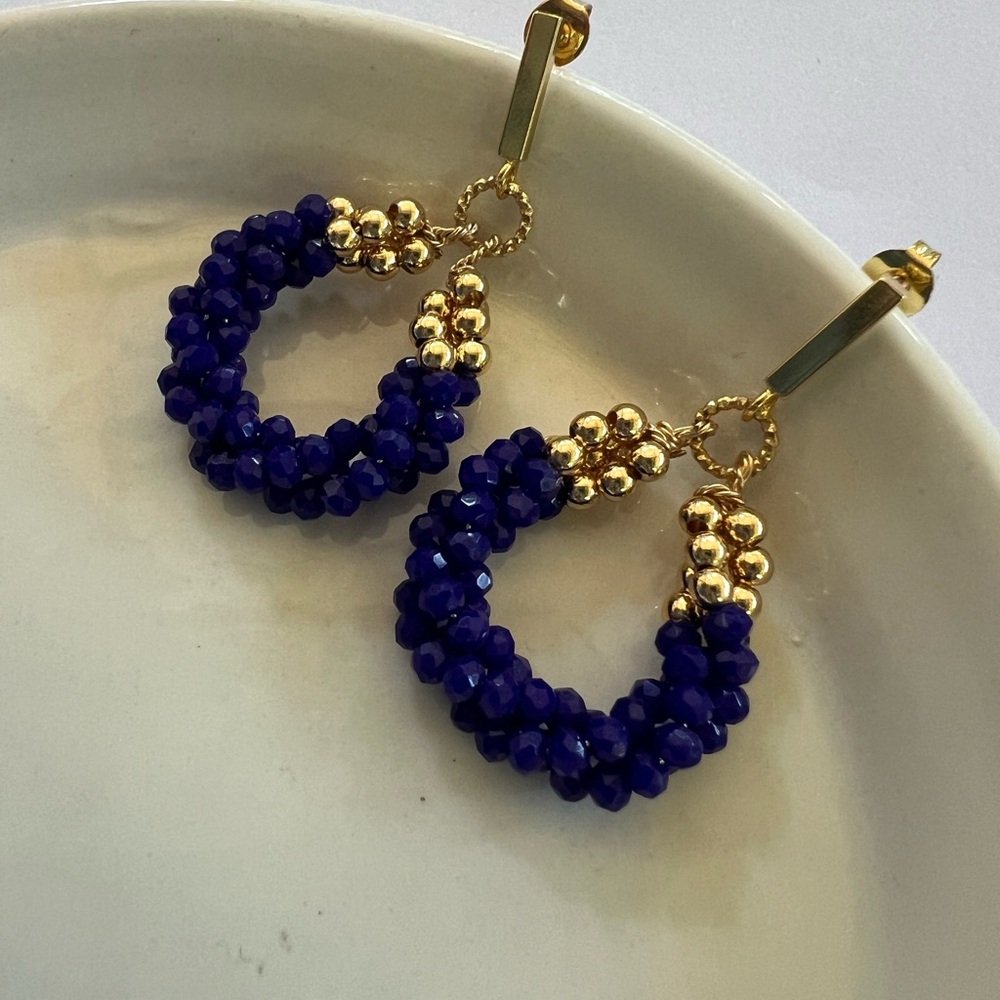 Handmade Sapphire Blue Crystal Earrings - Picture 4 of 10